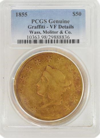 1855 GOLD $50 COIN, CALIFORNIA,