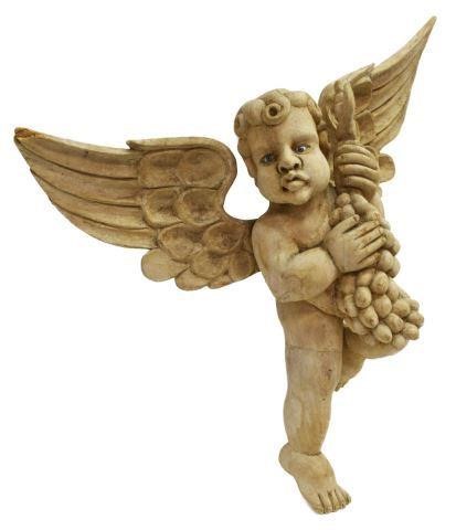 CARVED WOOD CHERUB WITH INSET GLASS 3c1bf3