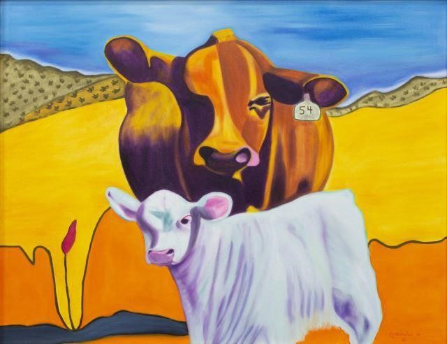 FRAMED MODERN COW PAINTING SIGNED 3c1c49