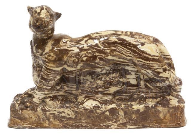 UNUSUAL AGATEWARE POTTERY PANTHER