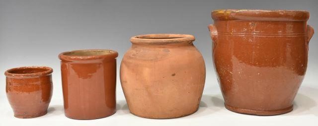 (4) AMERICAN REDWARE POTTERY CROCKS