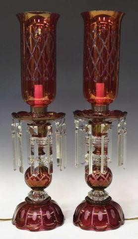  2 CRANBERRY FLASH GLASS HURRICANE 3c1cb0