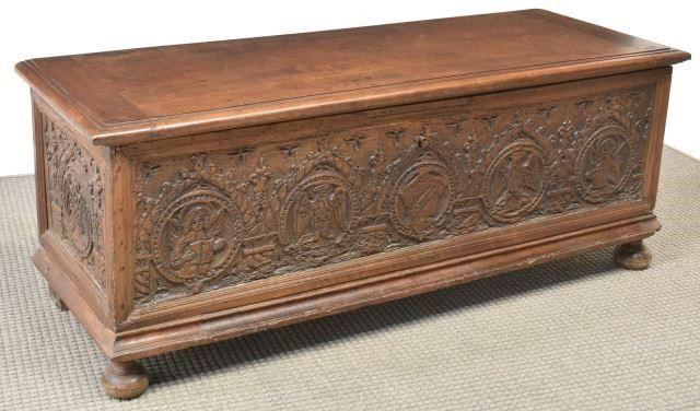 FRENCH FIGURAL WALNUT STORAGE CHEST  3c1ce4