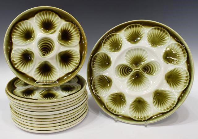  13 FRENCH MAJOLICA OYSTER PLATES 3c1cf9
