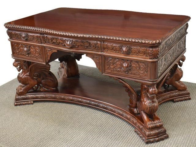 ORNATE HAND-CARVED MAHOGANY GRIFFIN