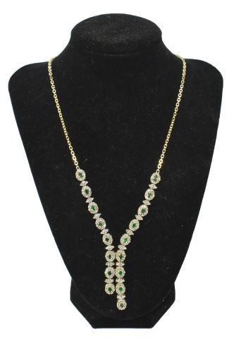 ESTATE 14KT YG, EMERALD & DIAMOND NECKLACEEstate