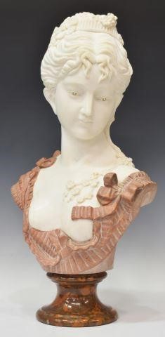 WHITE & ROSE MARBLE BUST OF A BEAUTYWhite