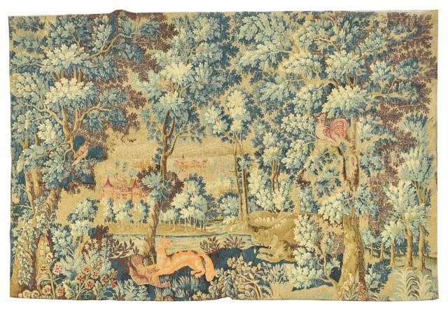 FRENCH SCREEN-PRINTED VERDURE TAPESTRYFrench