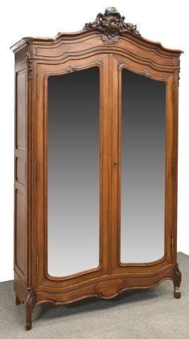 LOUIS XV STYLE OAK MIRRORED DOUBLE-DOOR