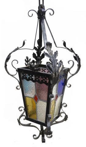 FRENCH IRON STAINED GLASS HANGING 3c1e30