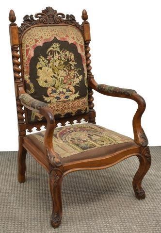 FRENCH NEEDLEPOINT TAPESTRY UPHOLSTERED