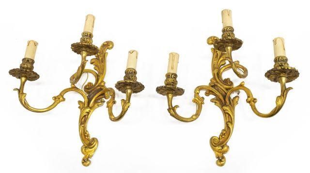  2 LOUIS XV STYLE 3 LIGHT GILT 3c1e74