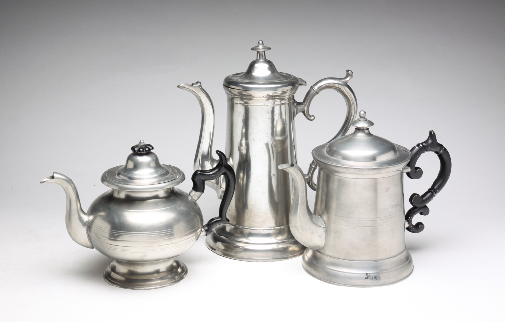 THREE AMERICAN PEWTER POTS First 3bf7c5