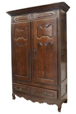 FRENCH LOUIS XV STYLE OAK ARMOIRE, LATE