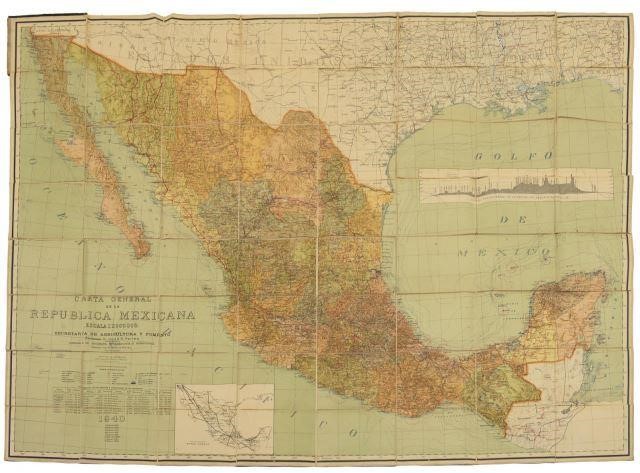 1940 FOLDABLE MAP OF MEXICO LAID 3bf82d