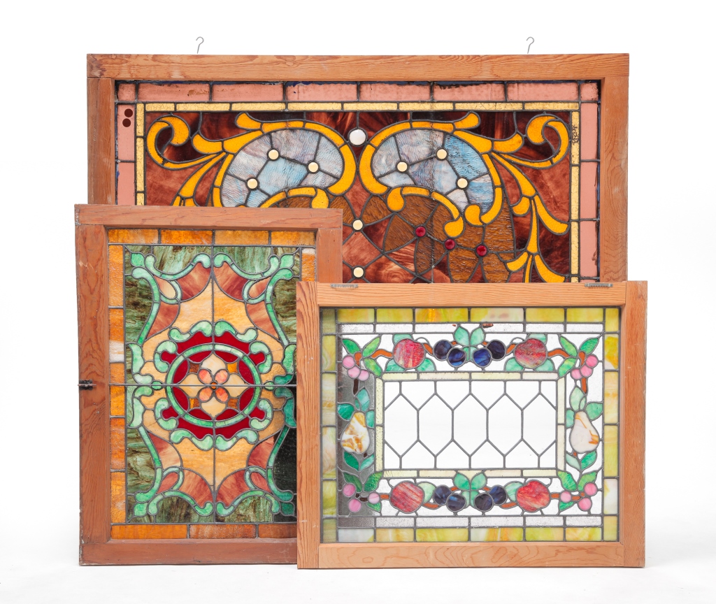 THREE AMERICAN LEADED COLORED GLASS