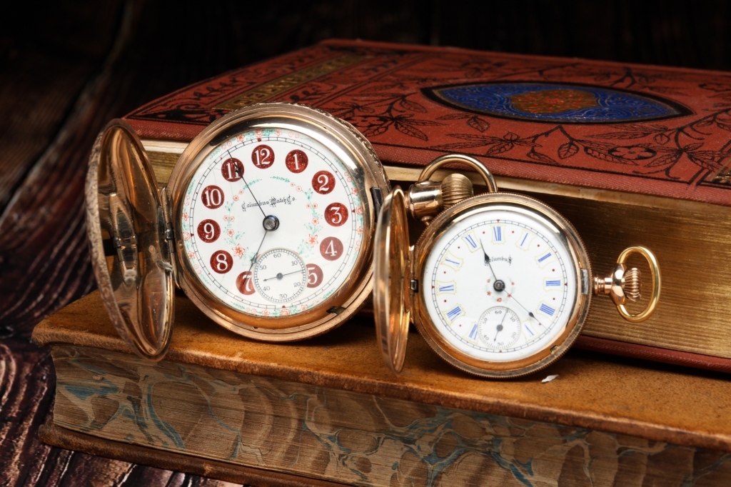 TWO FANCY DIAL COLUMBUS WATCH CO. WATCHES.