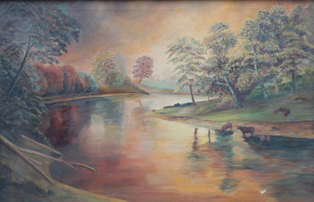 RIVER LANDSCAPE. American school,