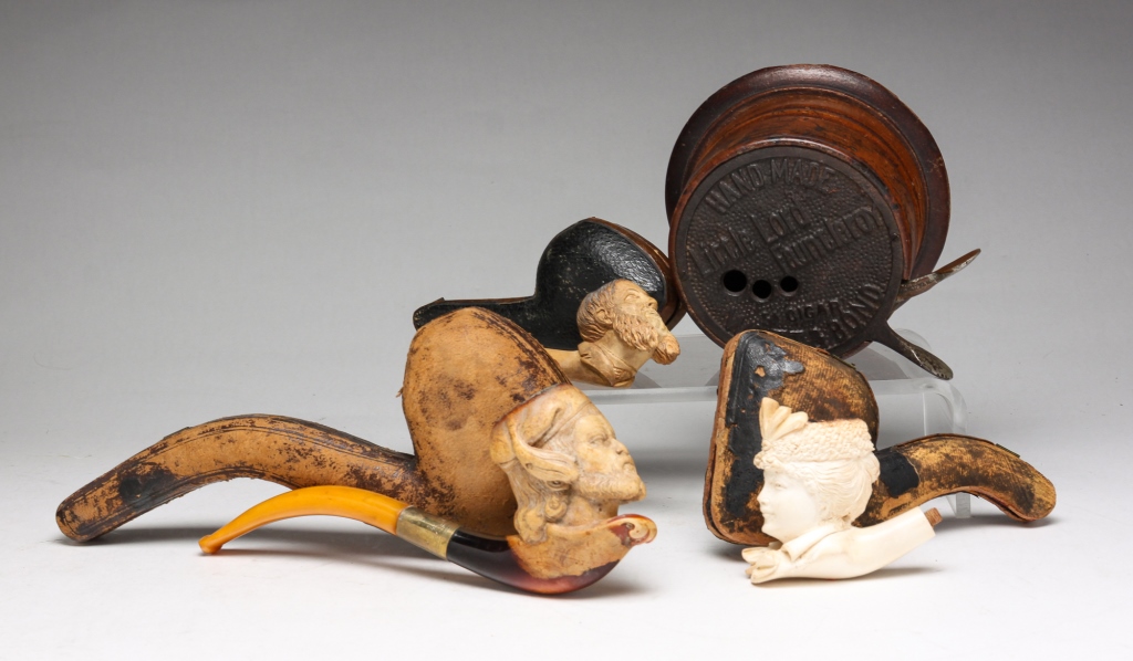 THREE MEERSCHAUM PIPES AND CIGAR