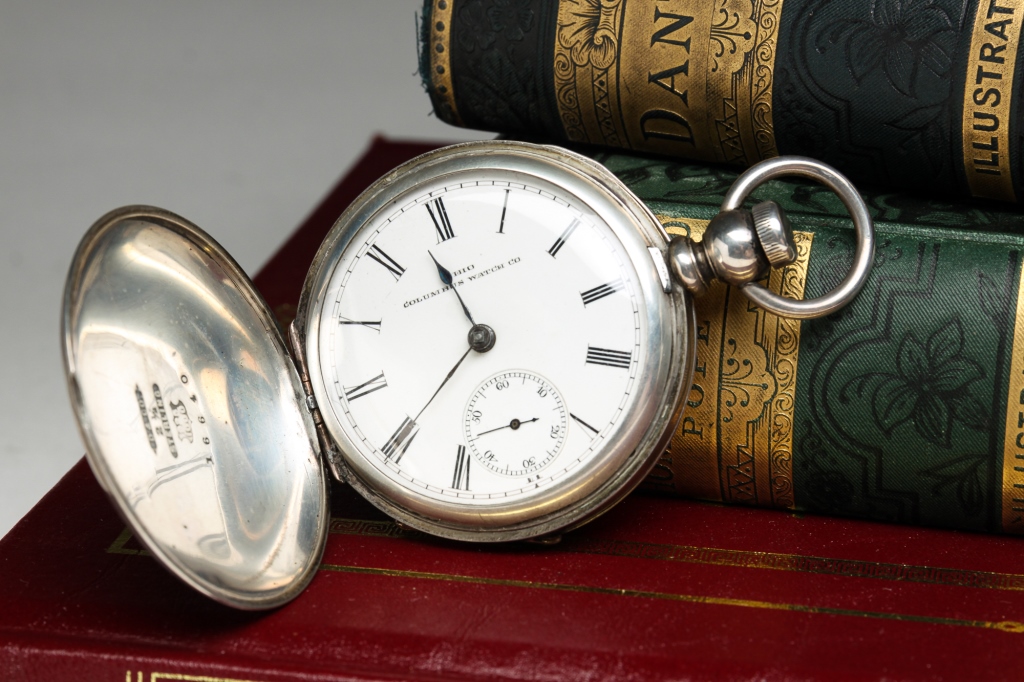 STERLING HUNTING CASE POCKET WATCH.