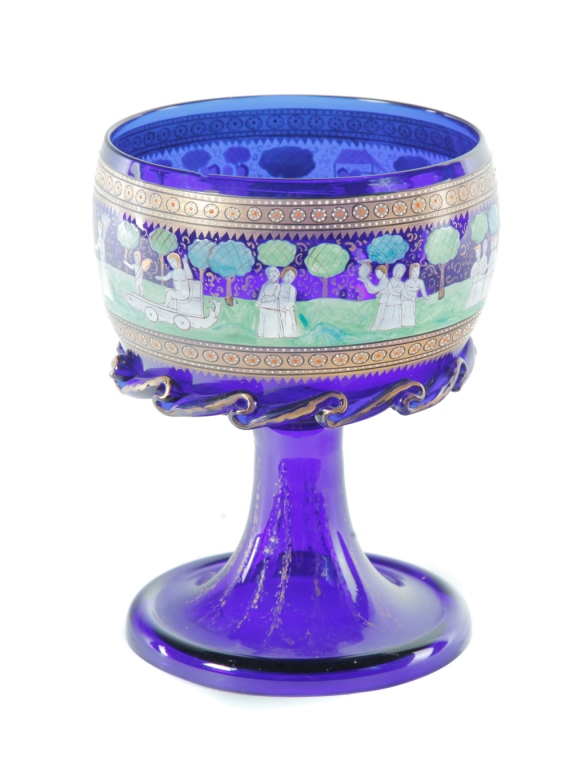 BLOWN AND ENAMELED COBALT GOBLET  3bf8f7