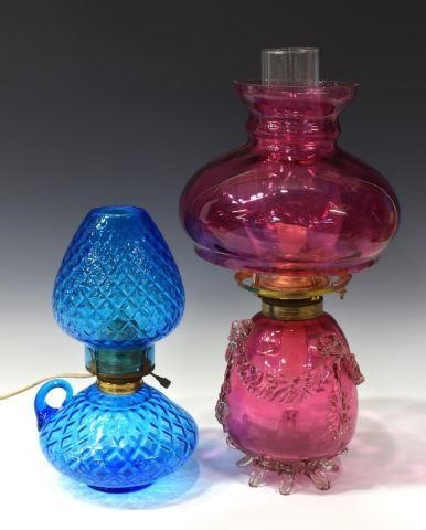  2 VICTORIAN ART GLASS OIL LAMP 3bf975