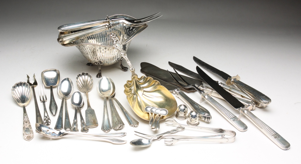 STERLING SILVER FLATWARE AND DISH.