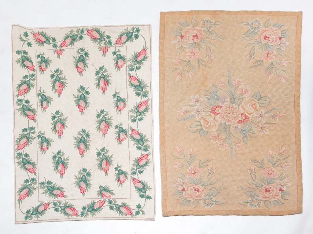 TWO AUBUSSON TYPE NEEDLEWORK RUGS.