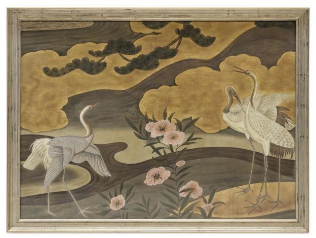 FRAMED ASIAN PAINTING ON FABRIC,