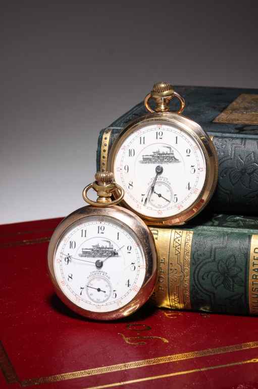 TWO COLUMBUS RAILWAY KING POCKET WATCHES.