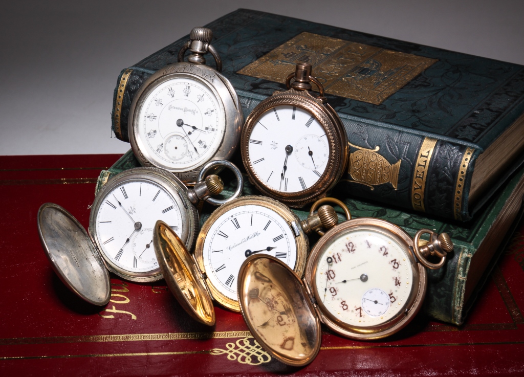 FIVE 18S POCKET WATCHES NON RUNNING 3bfa10