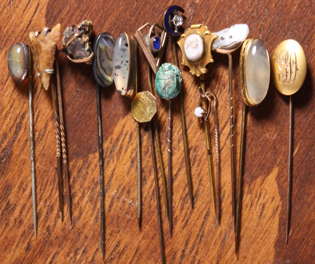 GROUP OF ANTIQUE STICK PINS. Mid-late