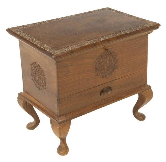 CARVED HARDWOOD SEWING BOX, INDIACarved