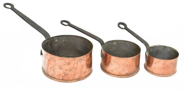  3 GRADUATED COPPER SAUCEPANS 3bfa79