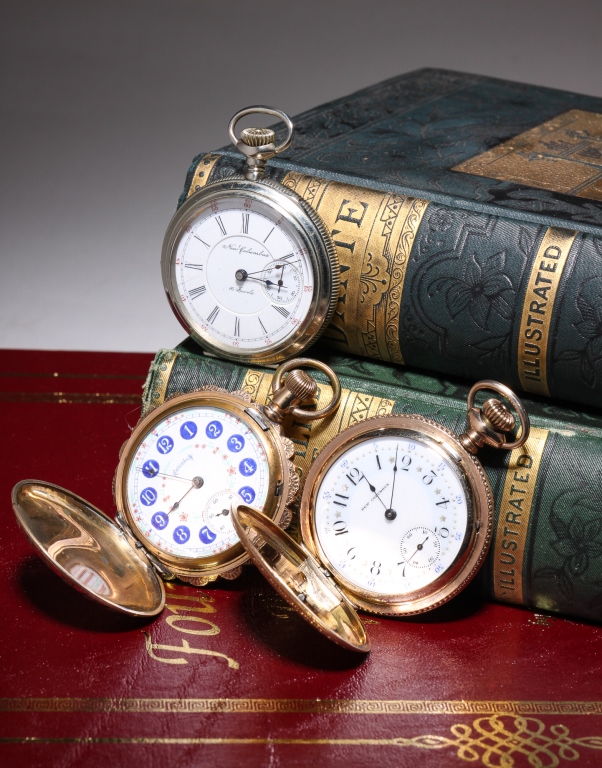 THREE LADIES POCKET WATCHES - 6S.