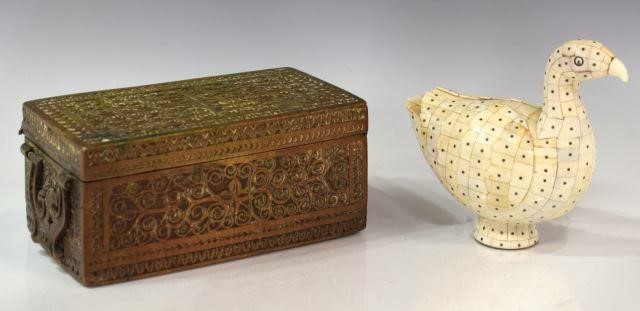 (2) DECORATIVE BRONZE CASKET &