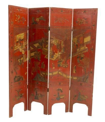 CHINESE RED LACQUER FOUR-PANEL