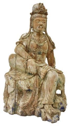 LARGE CARVED WOOD SCULPTURE GUANYIN  3bfb76