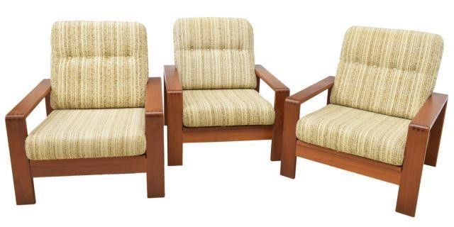  3 DANISH MODERN TEAK FRAME ARMCHAIRS lot 3bfb7d