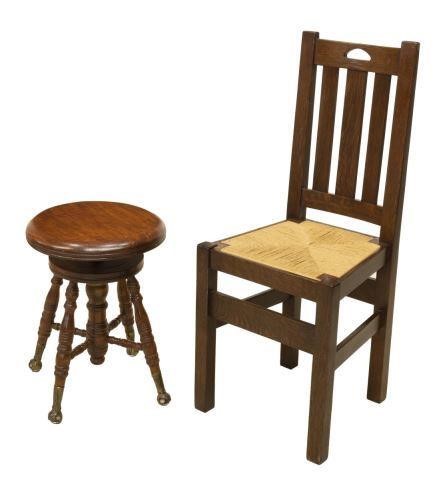 (2) CRAFTSMAN STYLE OAK CHAIR &