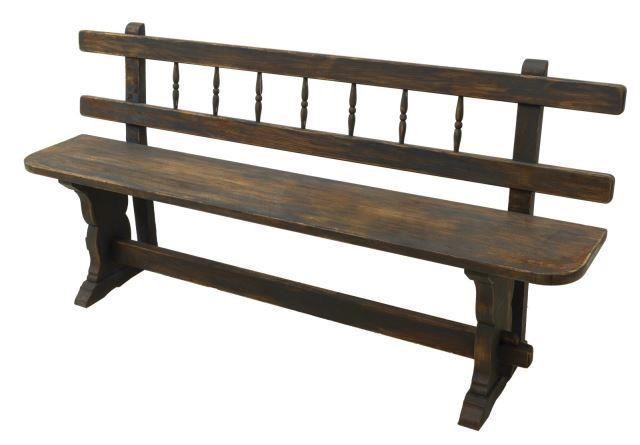 RUSTIC PAINTED LONG BENCH ON TRESTLE 3bfce6