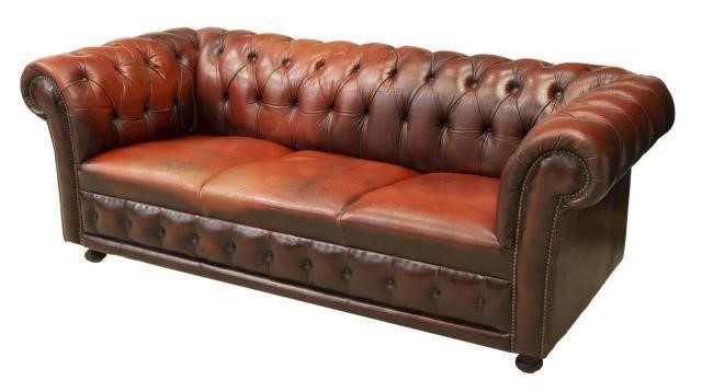 CHESTERFIELD OXBLOOD LEATHER THREE-SEAT