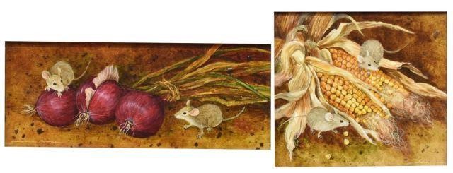 (2) GERALDINE NUNNS (B.1930) MICE PAINTINGS(lot