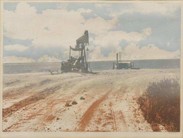 FRAMED OIL FIELD LITHOGRAPH SIGNED 3bfd7c