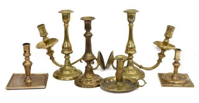  8 COLLECTION ASSORTED BRASS CANDLESTICKS  3bfd84