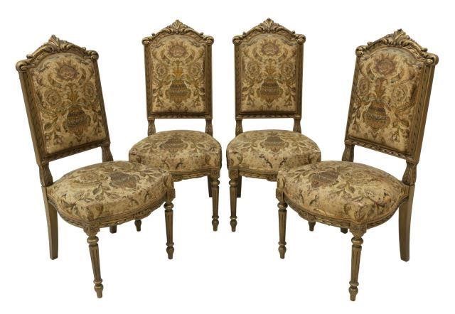  4 LOUIS XVI STYLE GILT WOOD UPHOLSTERED 3bfde2