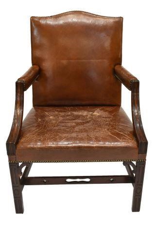 GEORGE III STYLE LEATHER UPHOLSTERED 3bfeb4