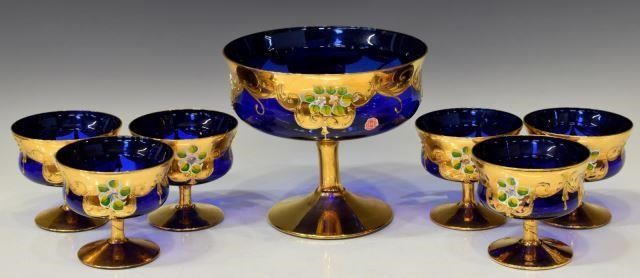 (7) ITALY MURANO GILT COBALT GLASS