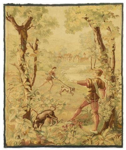 FRENCH HAND-WOVEN TAPESTRY, HUNTING