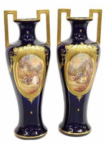 (2) SEVRES STYLE HAND-PAINTED PORCELAIN